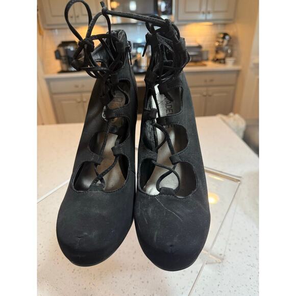 madeline girl black strappy high heels with inside zipper womens 9.5 - Picture 3 of 4